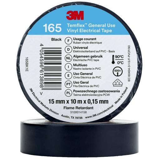 3M Temflex™ 165 165BK1E izolační páska Temflex™ 165 černá (d x š) 10 m x 15 mm 1 ks
