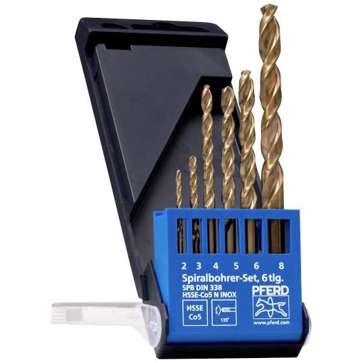 PFERD TOOLS 25298004 sada spirálových vrtáku do kovu, 6dílná, 2 mm, 3 mm, 4 mm, 5 mm, 6 mm, 7 mm, 8 mm, 1 sada