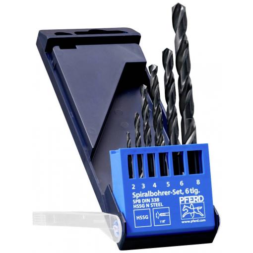 PFERD TOOLS 25298003 sada spirálových vrtáku do kovu, 6dílná, 2 mm, 3 mm, 4 mm, 5 mm, 6 mm, 7 mm, 8 mm, 1 sada