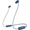 Sony WI-C100 Headset do uší (In Ear) Bluetooth® stereo modrá headset, personalizace zvuku, regulace hlasitosti, nákrčník, odolné vůči potu, odolná vůči vodě