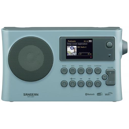 Sangean WFR-28BT A500494 internetové stolní rádio, DAB+, FM, Wi-Fi, Bluetooth, AUX, s USB nabíječkou, Spotify, světle modrá