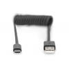 Digitus USB kabel USB 2.0 USB-A zástrčka, USB-C ® zástrčka 1.00 m černá oboustranně zapojitelná zástrčka, dvoužilový stíněný, flexibilní provedení, spirálový