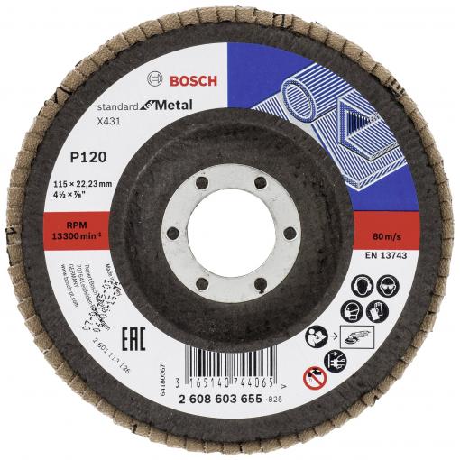 Bosch Accessories 2608603655 X431 vějířovitý brusný kotouč Průměr 115 mm Ø otvoru 22.33 mm Zrnitost 120 ocel 1 ks