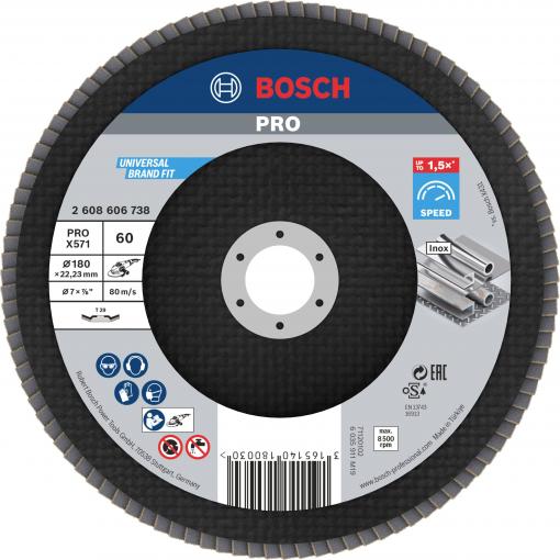 Bosch Accessories 2608606738 X571 vějířovitý brusný kotouč Průměr 180 mm Ø otvoru 22.33 mm Zrnitost 60 ocel 1 ks
