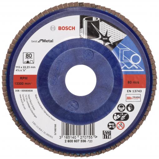 Bosch Accessories 2608607336 X571 vějířovitý brusný kotouč Průměr 115 mm Ø otvoru 22.33 mm Zrnitost 80 ocel 1 ks