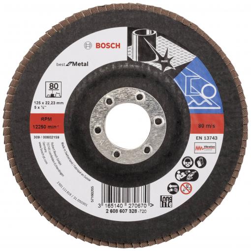 Bosch Accessories 2608607328 X571 vějířovitý brusný kotouč Průměr 125 mm Ø otvoru 22.33 mm Zrnitost 80 ocel 1 ks