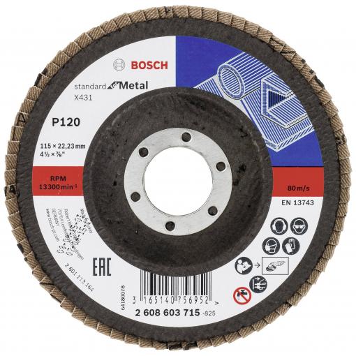 Bosch Accessories 2608603715 X431 vějířovitý brusný kotouč Průměr 115 mm Ø otvoru 22.33 mm Zrnitost 120 ocel 1 ks