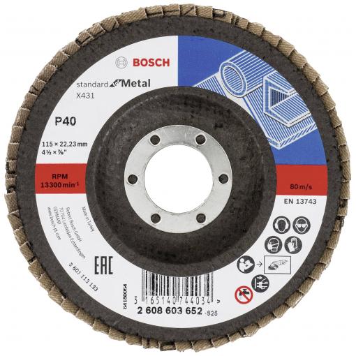 Bosch Accessories 2608603652 X431 vějířový brusný kotouč Průměr 115 mm Ø otvoru 22.33 mm Zrnitost 40 ocel 1 ks