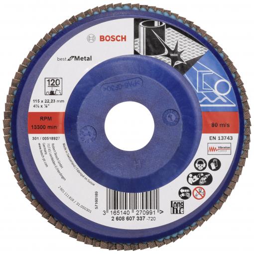 Bosch Accessories 2608607337 X571 vějířovitý brusný kotouč Průměr 115 mm Ø otvoru 22.33 mm Zrnitost 120 ocel 1 ks