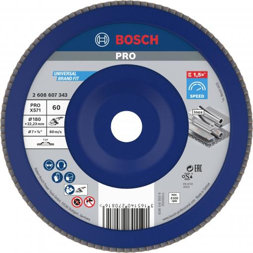 Bosch Accessories 2608607343 X571 vějířovitý brusný kotouč Průměr 180 mm Ø otvoru 22.33 mm Zrnitost 60 ocel 1 ks