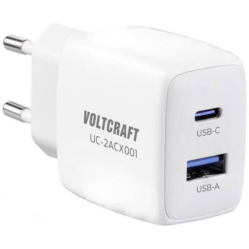 VOLTCRAFT UC-2ACX001 USB nabíječka, GaN, 1x USB A , 1x USB-C®, 25 W, Dodávka energie, bílá