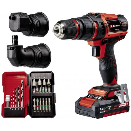 Einhell Power X-Change TE-CD 18/45 3X-Li +22 aku vrtací šroubovák, 18 V, 2 Ah vč. úhlového adaptéru , vč. nabíječky, akumulátor, 4513990