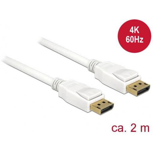 Delock DisplayPort kabel Konektor DisplayPort, Konektor DisplayPort 2.00 m bílá 84877 pozlacené kontakty Kabel DisplayPort