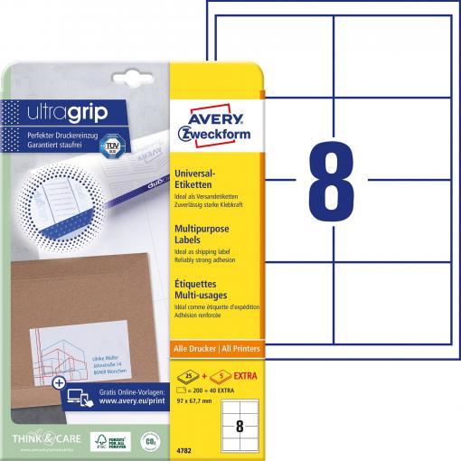 Avery-Zweckform 4782 univerzální etikety 97 x 67.7 mm papír bílá 240 ks trvalé inkoustová tiskárna, laserová tiskárna, barevná laserová tiskárna, kopírka,