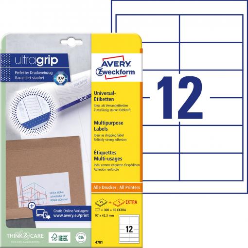 Avery-Zweckform 4781 univerzální etikety 97 x 42.3 mm papír bílá 360 ks trvalé inkoustová tiskárna, laserová tiskárna, barevná laserová tiskárna, kopírka,