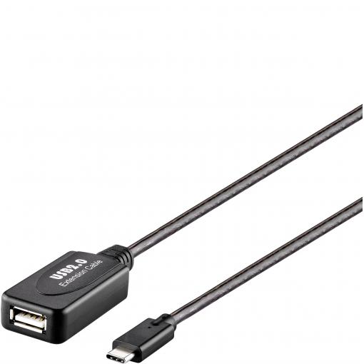 Renkforce USB kabel USB 2.0 USB-C ® zástrčka, USB-A zásuvka 10.00 m černá Aktivní se zesílením signálu, pozlacené kontakty RF-5067256