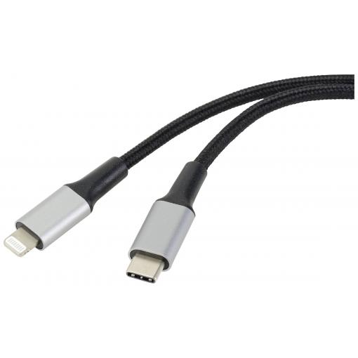 Renkforce USB-C®, Apple Lightning; kabel 2.00 m Plášť kabelu z recyklovaného materiálu, extrémně odolné pletené stínění, flexibilní provedení, extrémně tenký