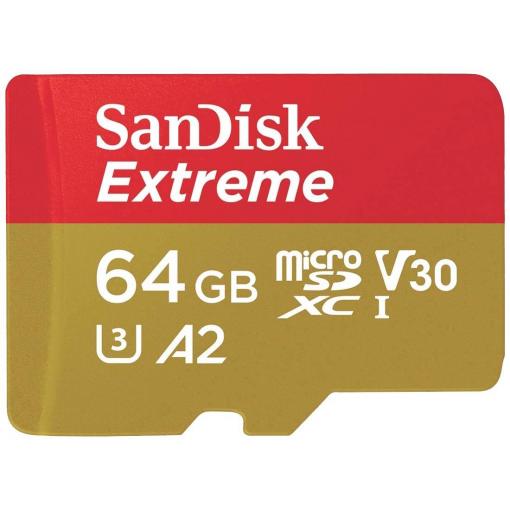 SanDisk SanDisk Extreme - Flash-Speicherkarte (microSDXC-an-SD-Adapter inbegriffen) paměťová karta microSD 64 GB Class 10, UHS-I, v30 Video Speed Class