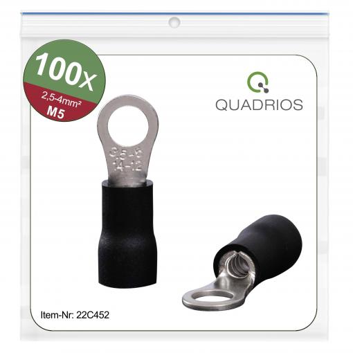 Quadrios 22C452 kulaté kabelové oko Průřez (max.)=4.0 mm² Ø otvoru=5.3 mm částečná izolace černá 1 sada