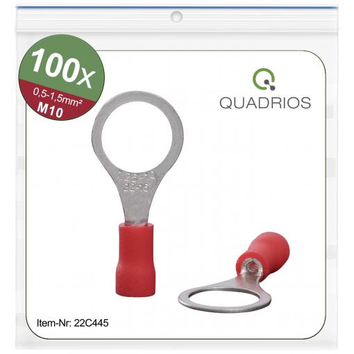 Quadrios 22C445 kulaté kabelové oko Průřez (max.)=1.5 mm² Ø otvoru=10.5 mm částečná izolace červená 1 sada
