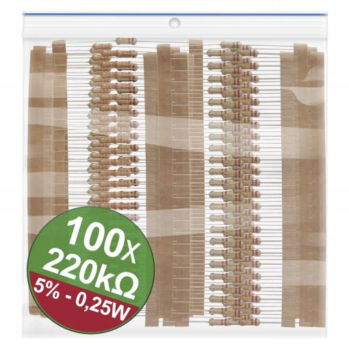 Quadrios 22P078 22P078 sada uhlíkových rezistorů 220 kΩ axiální 0.25 W 5 % 1 sada