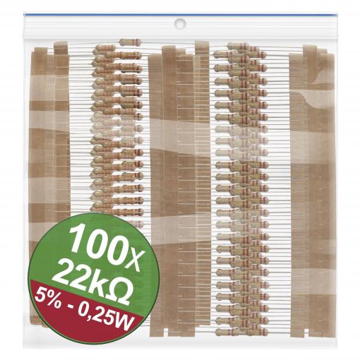Quadrios 22P074 22P074 sada uhlíkových rezistorů 22 kΩ axiální 0.25 W 5 % 1 sada