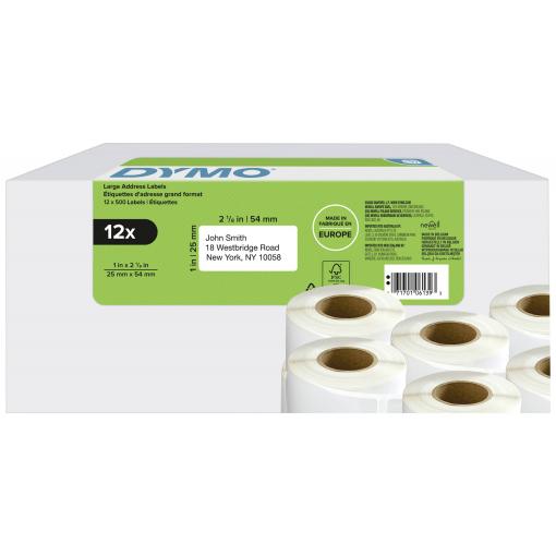 DYMO etikety v roli 25 x 54 mm bílá 6000 ks trvalé 2177563 přepravní štítky