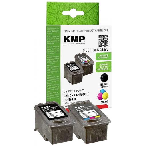 KMP Ink náhradní Canon PG-560 XL, CL-561 XL kompatibilní kombinované balení černá, barva C136V 1581,4005