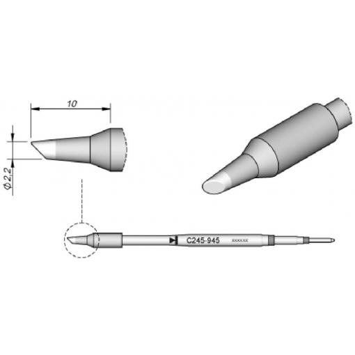 JBC Tools C245945 pájecí hrot oblý, zkosený Velikost hrotů 2.2 mm Délka hrotů 10 mm Obsah 1 ks