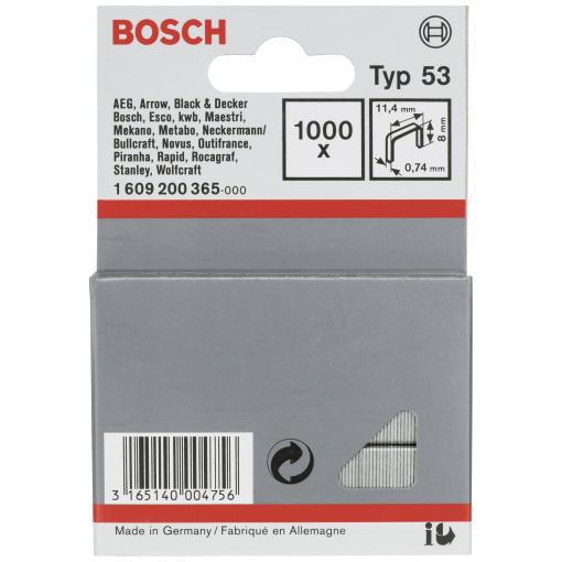 Bosch Accessories 1609200365 svorky z jemného drátu Typ 53 1000 ks Rozměry (d x š) 8 mm x 11.40 mm