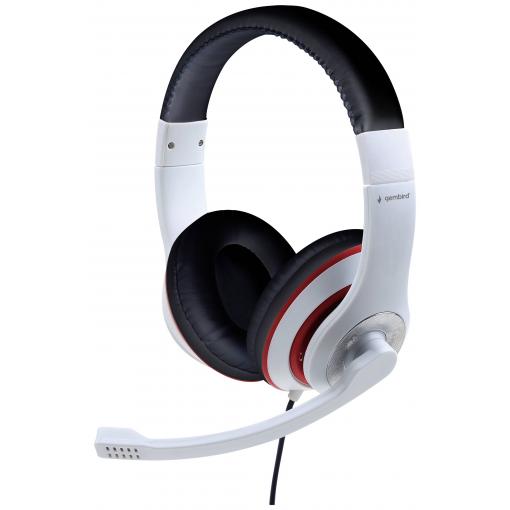 Gembird Headset uzavřená (Over Ear) kabelová bílá, černá, červená regulace hlasitosti, headset