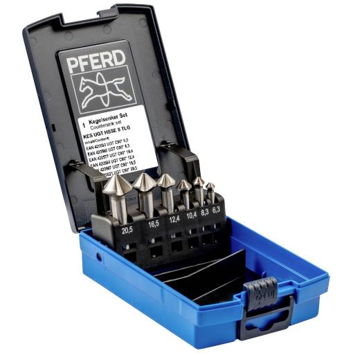 PFERD TOOLS SET UGT HSSE DIN 335 C90° 6TLG 25202195 sada záhlubníků 6.3 mm, 8.3 mm, 10.4 mm, 12.4 mm, 16.5 mm, 20.5 mm HSSE-Co 5 válcová stopka 1 sada
