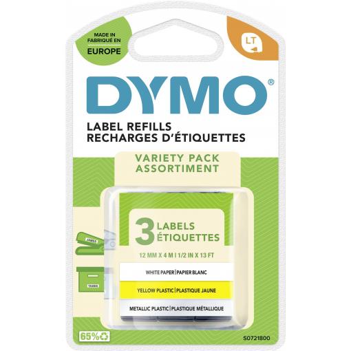 DYMO S0721800 etikety sada 3 ks Barva pásky: žlutá Hyper, stříbrná, bílá Barva písma: černá 12 mm 4 m S0721800