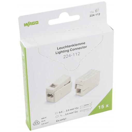 WAGO 224-112, WAGO GmbH & Co. KG, svítidlová svorka, 0.5-2.5 mm², kontakty 3, bílá, 15 ks