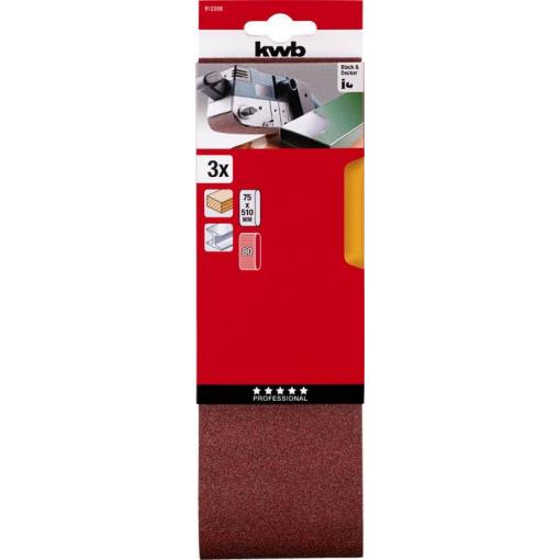 kwb 912308 sada brusného pásu Zrnitost 80 (d x š) 510 mm x 75 mm 3 ks