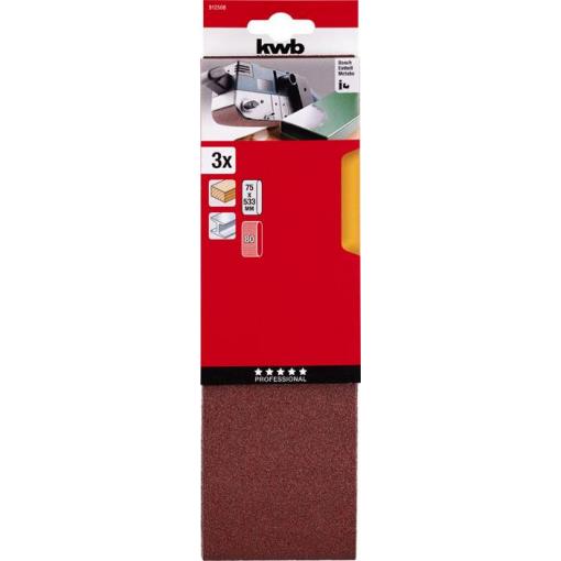 kwb 912508 sada brusného pásu Zrnitost 80 (d x š) 533 mm x 75 mm 3 ks