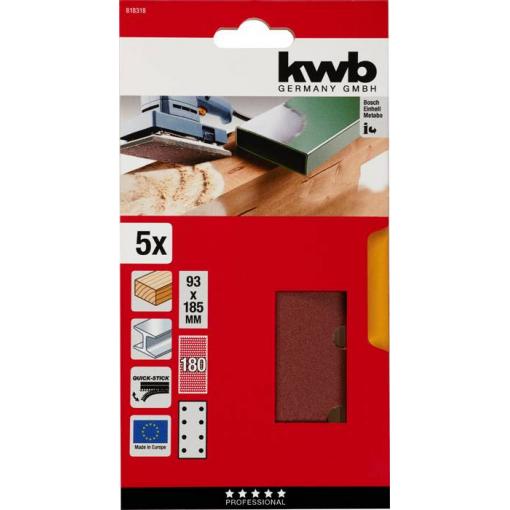 kwb 818318 brusný papír Zrnitost 180 (d x š) 185 mm x 93 mm 5 ks
