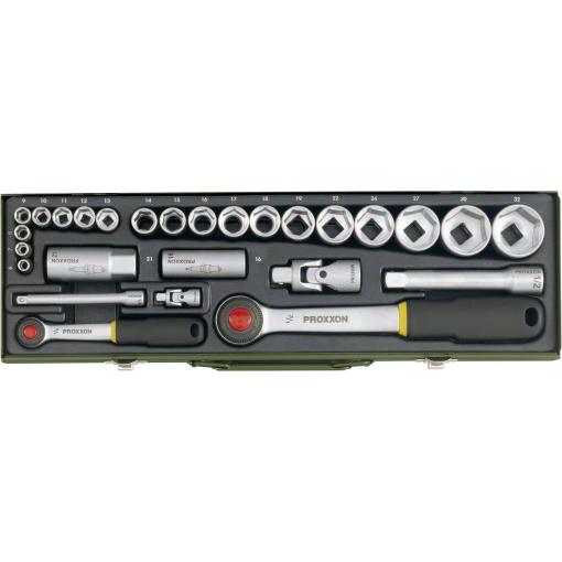 Proxxon Industrial sada nástrčných klíčů, metrický, 1/4 (6,3 mm), 1/2, 27dílná, 23020