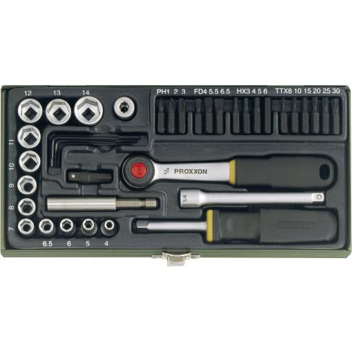 Proxxon Industrial sada nástrčných klíčů a bitů, metrický, 1/4 (6,3 mm), 39dílná, 23070