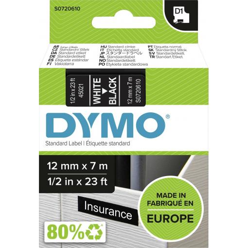 etikety DYMO D1 45021 Barva pásky: černá Barva písma:bílá 12 mm 7 m
