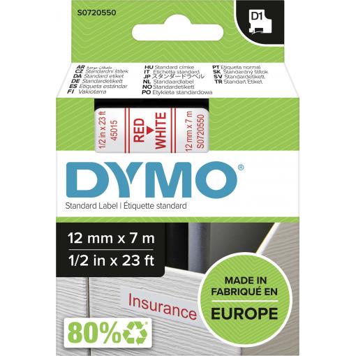 páska do štítkovače DYMO D1 45015 polyester Barva pásky: bílá Barva písma:červená 12 mm 7 m