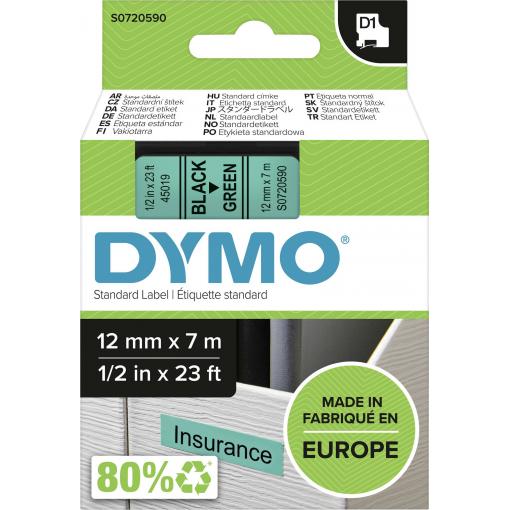 páska do štítkovače DYMO D1 45019 polyester Barva pásky: zelená Barva písma:černá 12 mm 7 m