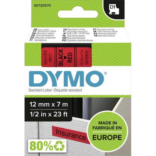 páska do štítkovače DYMO D1 45017 polyester Barva pásky: červená Barva písma:černá 12 mm 7 m
