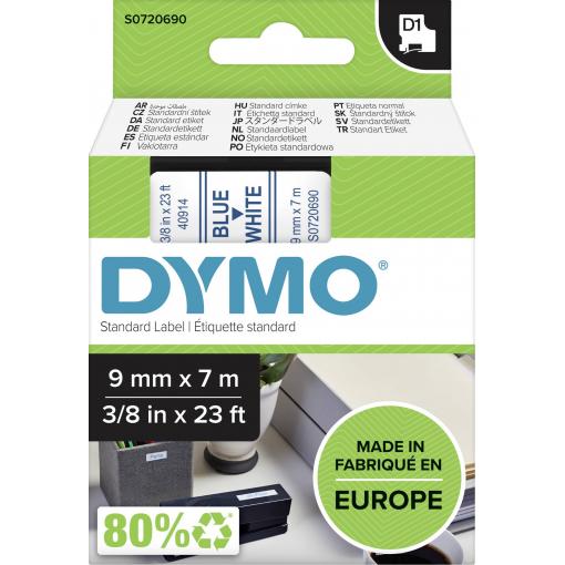 páska do štítkovače DYMO D1 S0720690 polyester Barva pásky: bílá Barva písma:modrá 9 mm 7 m