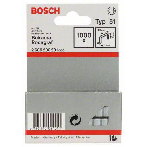 Sponky do sponkovačky z plochého drátu, typ 51 - 10 x 1 x 8 mm 1000 ks Bosch Accessories 2609200201 Rozměry (d x š) 8 mm x 10 mm