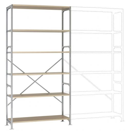Manuflex RM2177 základní modul regálu oddělení , (š x v x h) 1.28 x 2.5 x 60 m, ocel, dřevěná podlaha, pozinkovaná