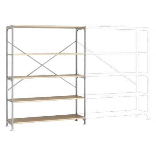 Manuflex RB2506 základní modul regálu oddělení , (š x v x h) 1.47 x 2 x 70 m, ocel, dřevěná podlaha, pozinkovaná