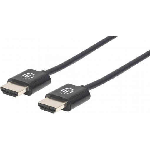 Manhattan HDMI kabel Zástrčka HDMI-A, Zástrčka HDMI-A 1.00 m černá 394352 4K UHD, fóliové stínění, stínění pletivem, kulatý, UL certifikace, flexibilní