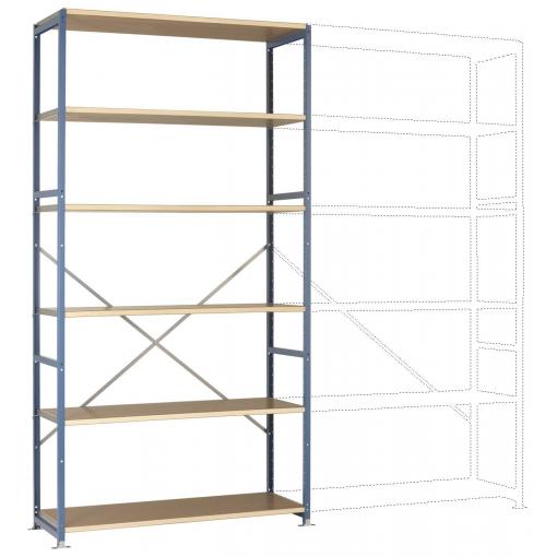 Manuflex RP1328.5007 základní modul regálu oddělení , (š x v x h) 1.22 x 2.5 x 60 m, ocel, dřevěná podlaha, briliantově modrá