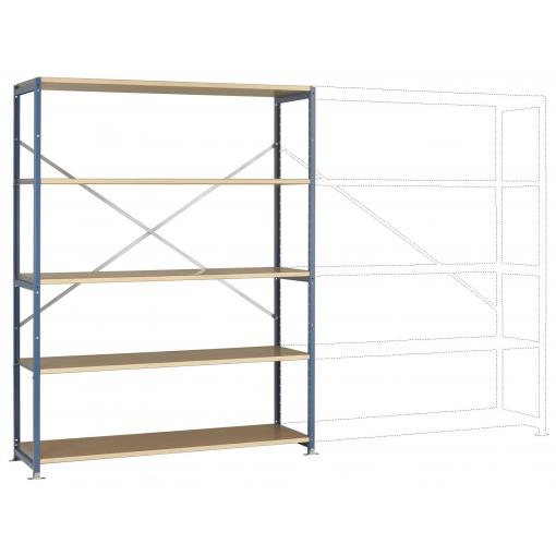 Manuflex RP1043.5007 základní modul regálu oddělení , (š x v x h) 1.53 x 2 x 60 m, ocel, dřevěná podlaha, briliantově modrá